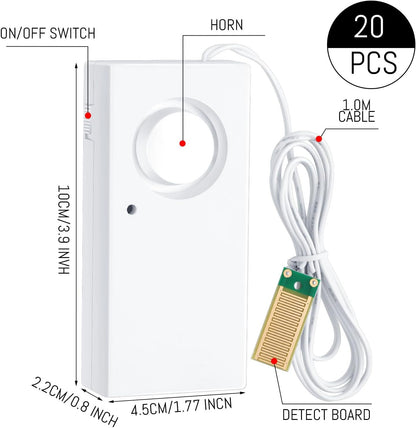 10 Pcs Water Sensor Alarm Leak Detector 120db Water Leak Alarm 9v Battery Flood Sensor Detector Overflow Security Alert for Home Basement Kitchen Garage Bath Tub Sink, White