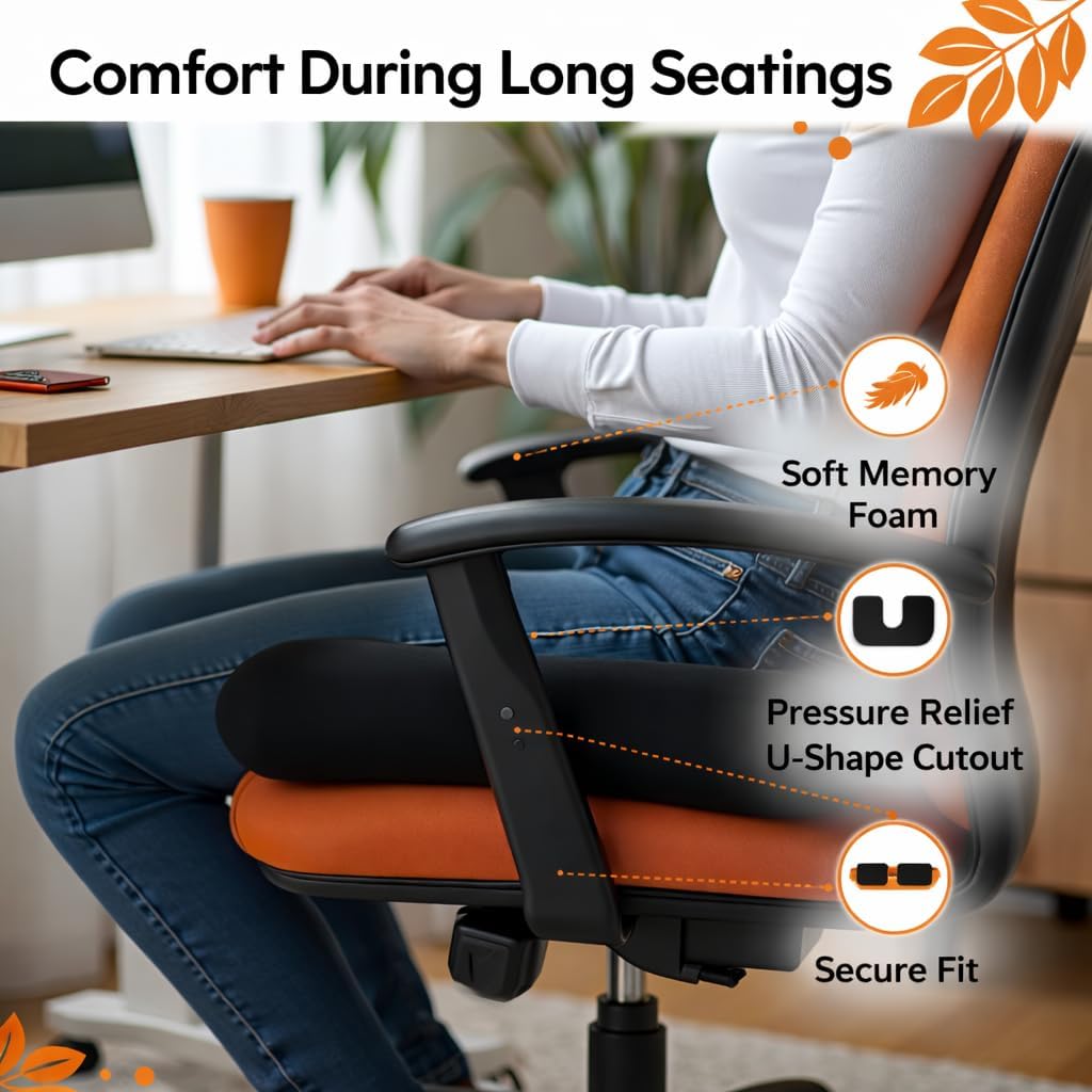 Premium Memory Foam Seat Cushion with Carrying Bag & Cooling Gel for Office Chair, Wheelchair, Travel, Car Seat, Gaming Chair for Coccyx & Tailbone Pain, Back Pain Relief, Sciatica Support