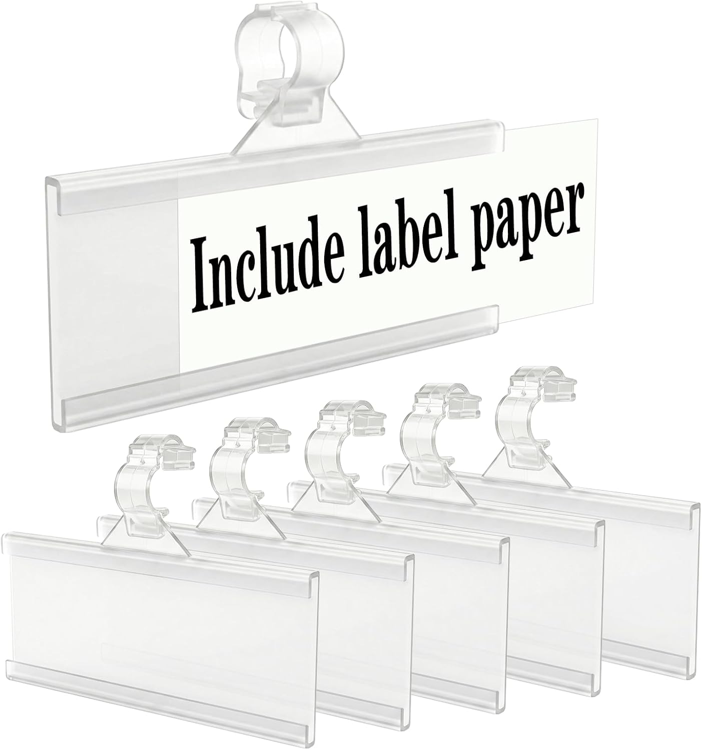 Wire Shelf Label Holder, ELEMGULY 35PCS Plastic Basket Label Holders with Tight Snap Lock, Reusable Bins Basket Labels Clip with Paper Label Inserts for Home Market Office (3 x 1.38 Inch)