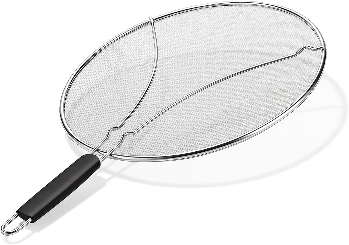Splatter Screen for Frying Pan 13 Inch - Stainless Steel Grease Splatter Guard - Oil Splash Guard & Fine Mesh Cover for Cooking Bacon, Fried Chicken & Popcorn