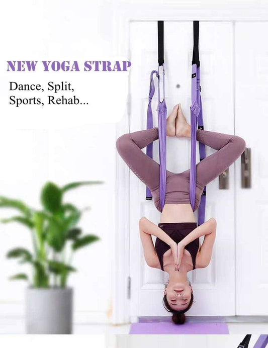 Yoga Stretching Strap, Adjustable Leg Stretcher Waist Back Stretch Band with Door Anchor, Flexibility Backbend Trainer for Aerial Yoga, Pilates, Ballet, Dance