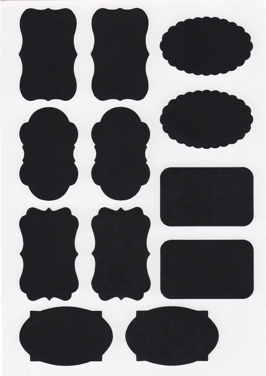 400 Stickers Chalkboard Labels, 14 Assorted Shapes Waterproof Reusable Removable Black Mason Jar Labels, Erasable Chalk Blackboard Bottle Label for Pantry Storage Bins, Kitchen Food Containers