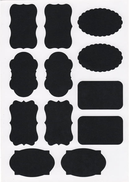 400 Stickers Chalkboard Labels, 14 Assorted Shapes Waterproof Reusable Removable Black Mason Jar Labels, Erasable Chalk Blackboard Bottle Label for Pantry Storage Bins, Kitchen Food Containers