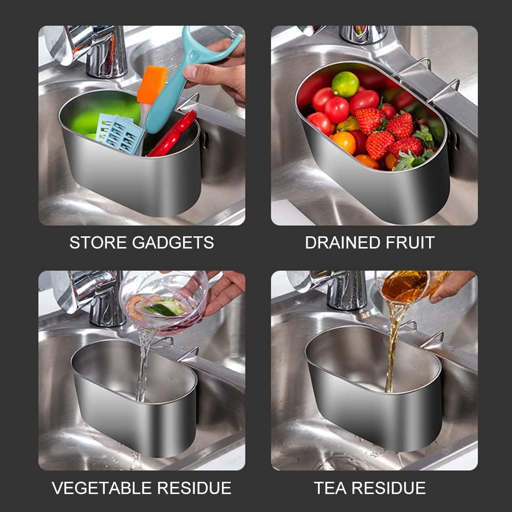 SYCOOVEN Stainless Steel Sink Drain Strainer Basket, Multifunctional Hanging Sink Strainer Colander Drain Basket Kitchen Sink Food Waste Filter and Wash Vegetables Fruits(Silver)