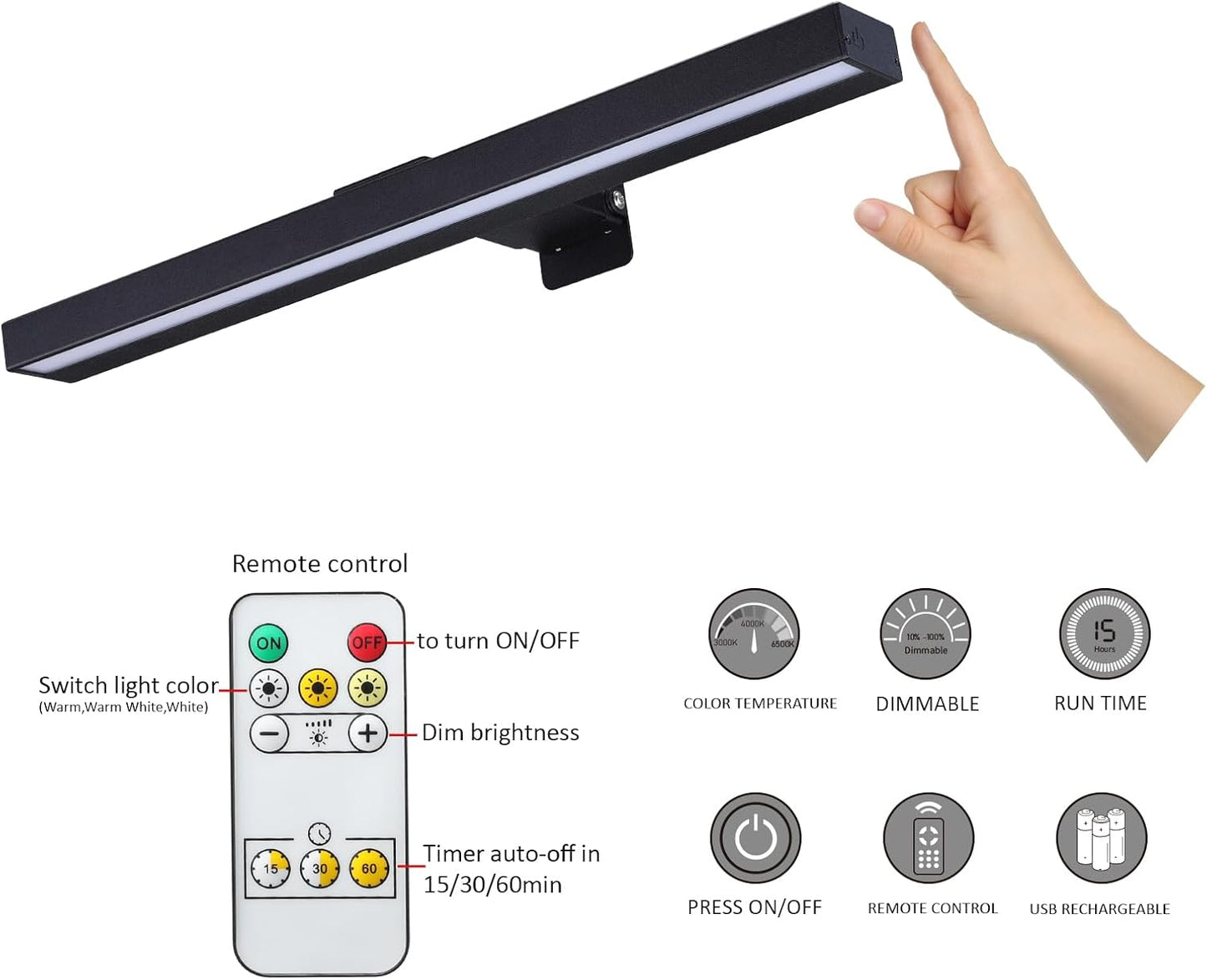 MIOBLUE Rechargeable Picture Lights with Remote,Full Metal Painting Light Display LED Battery Lamp with 3 Lighting Modes, Dimmable Dartboard Light with Timer for Frame Portrait Art