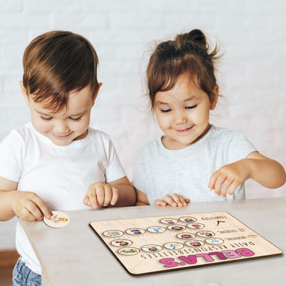 Daily Routine Chart for Kids, Visual Schedule, Routine Chart for Toddlers 3-5, Morning Bedtime Routine Chart for Toddlers, Wooden Chore Chart for Kids