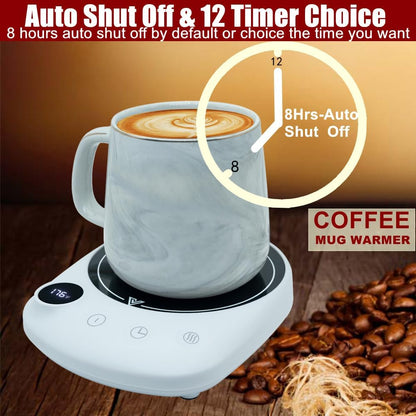 ARISKEY Coffee Mug Warmer，Smart Cup Warmer Auto Shut Off with 5 Temp and 1-12H Timer Setting,50W Electric Beverage Tea Milk Warmer for Cups, Heating Plate Candle Wax Warmer Up to 176℉(Touch Button)