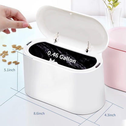 LTWQLing Mini Trash Can with Lid - Removable Small Garbage Can, Tiny Plastic Trash Bin, Pop Up Countertop Wastebasket, Counter Garbage Lint Bin for Bathroom,Office,Kitchen,Desk,Coffee Table(White)