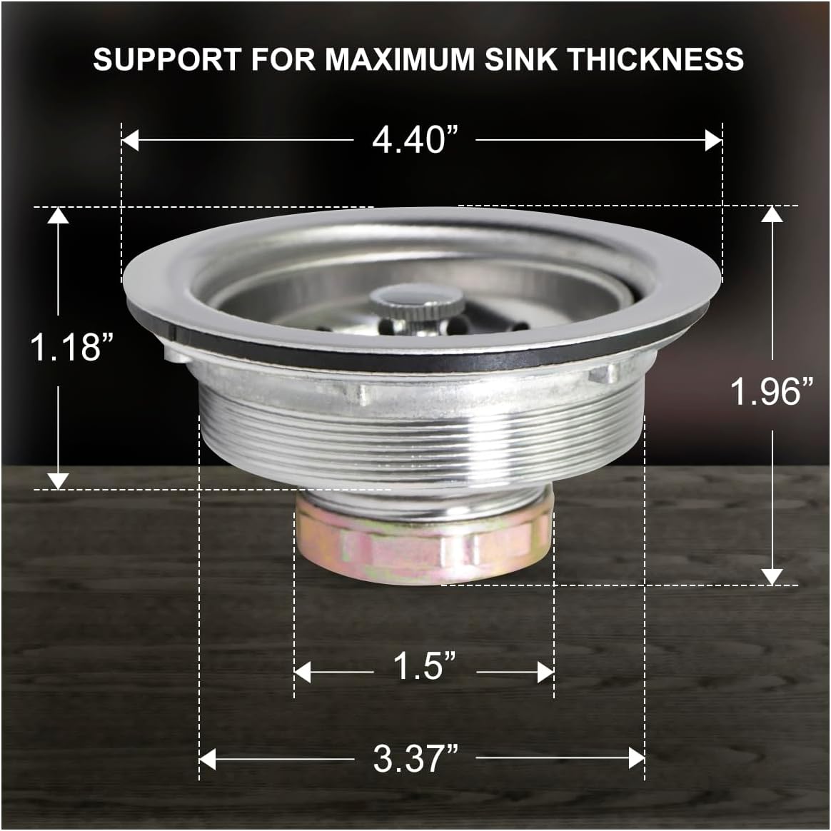 Highcraft 9733 Kitchen Sink (3-1/2'' Inch) Stainless Steel Drain Assembly With Strainer Basket-and Rubber Stopper, 3.5