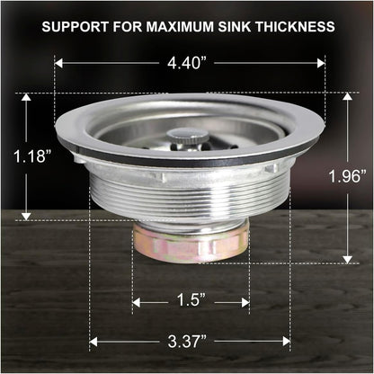 Highcraft 9733 Kitchen Sink (3-1/2'' Inch) Stainless Steel Drain Assembly With Strainer Basket-and Rubber Stopper, 3.5
