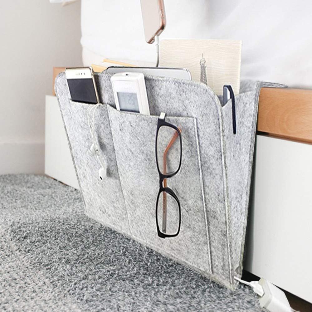 Bedside Caddy Organizer Storage Pocket Small Things Holder, Gray | Simple and Durable Storage Solution for Home, College, Dorm, Bunk, Sofa