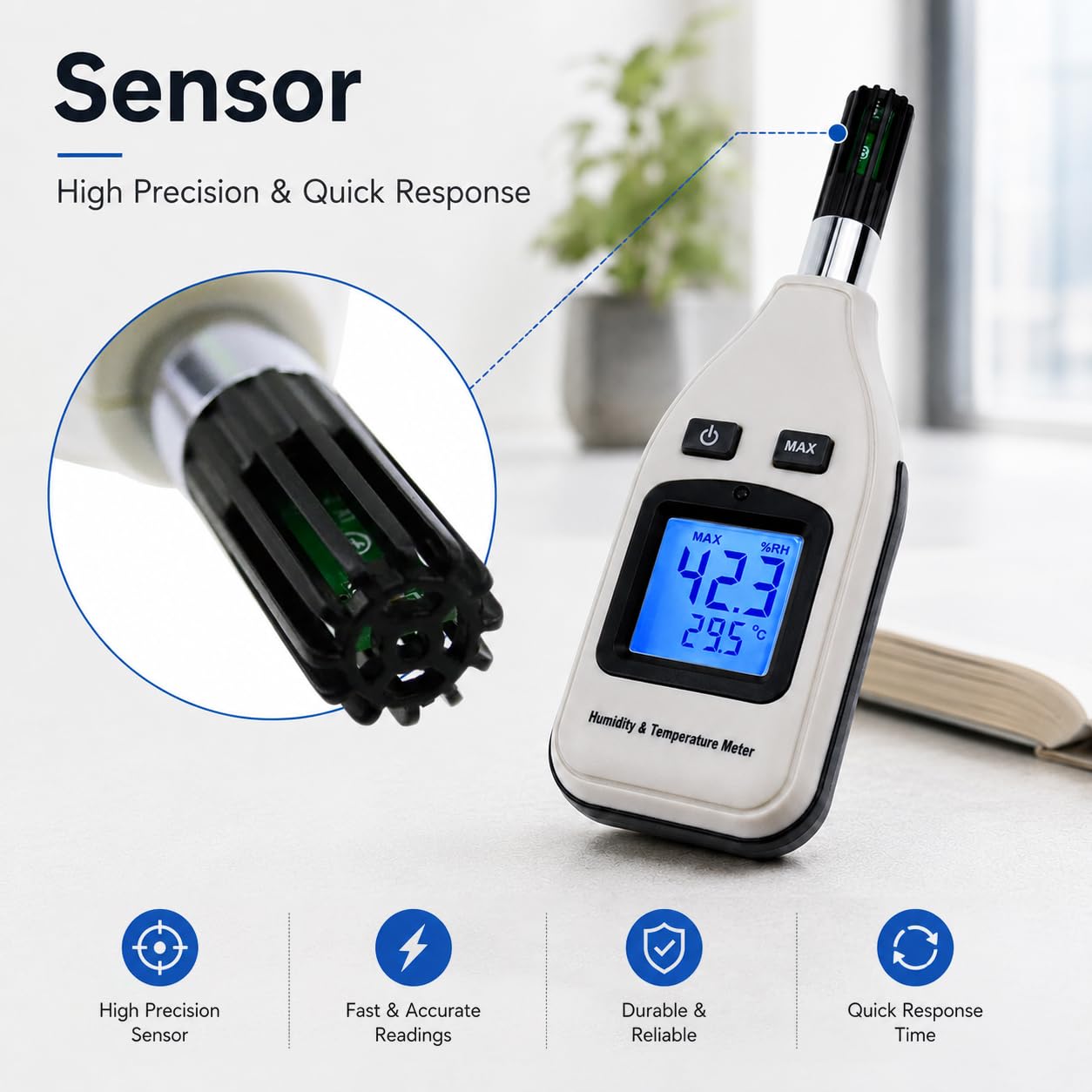 Handheld Digital Humidity & Temperature Meter 0~100% RH/ -30~70°C (-22~158°F) LCD Display Backlight Moisture Thermo Hygrometer Thermometer Small Tester Gauge for Home Kitchen Indoor Outdoor