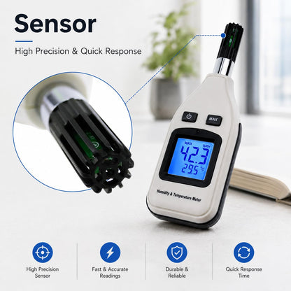 Handheld Digital Humidity & Temperature Meter 0~100% RH/ -30~70°C (-22~158°F) LCD Display Backlight Moisture Thermo Hygrometer Thermometer Small Tester Gauge for Home Kitchen Indoor Outdoor