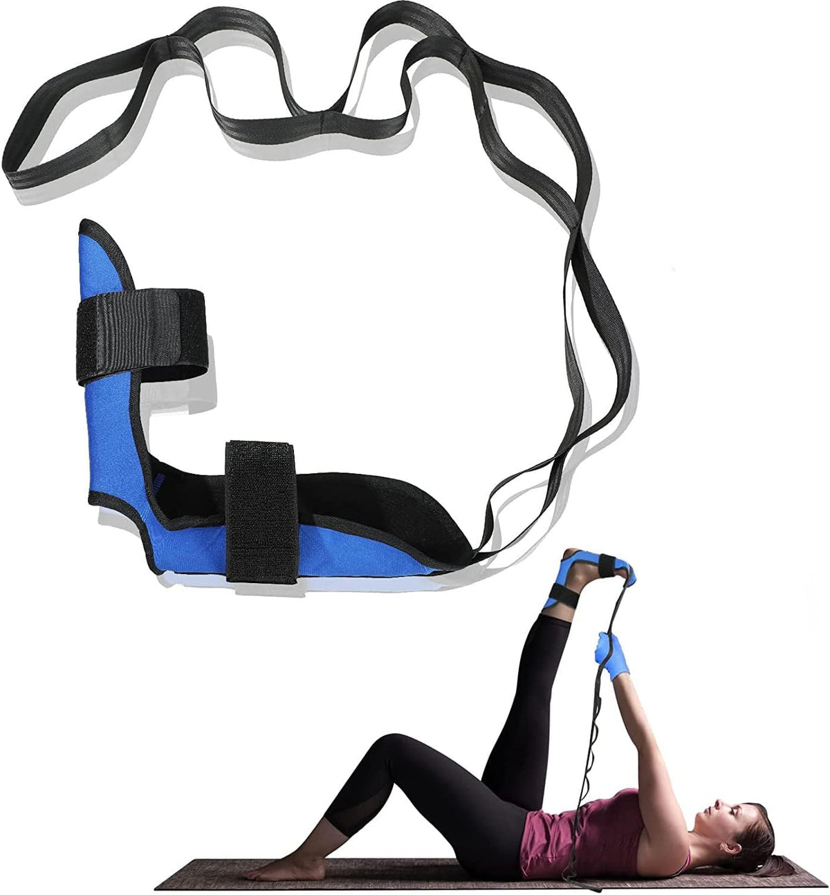 Foot and Calf Stretcher for Plantar Fasciitis, Achilles Tendonitis, Heel Spurs and Foot Drop, Improve Muscle Strength Relief Foot Pain Leg Stretcher Yoga Stretching Strap for Thigh Calf and Hamstring