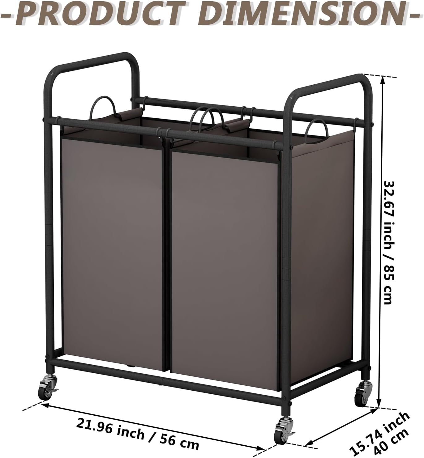 SUOERNUO Laundry Hamper with Lockable Wheels and 2 Removable Bags | Rolling Laundry Basket Laundry Sorter 2 section for Dirty Clothes in Laundry Room or Small Spaces, Grey+Beige