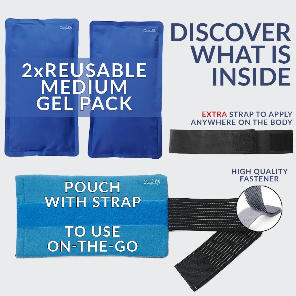 ComfiLife Knee Ice Pack with Wrap Reusable Hot & Cold Therapy Gel Pack Adjustable Compression Support for Injuries, Pain, Surgery, Arthritis, Meniscus and More