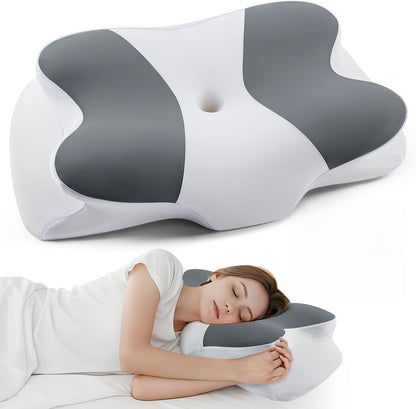 DONAMA Contour Cervical Neck Pillow for Neck Pain Relief | Queen,Ergonomic Dual-Height,Odorless Memory Foam,Side/Back/Stomach Sleepers,Cooling Hypoallergenic Cover,OEKO-TEX Certified
