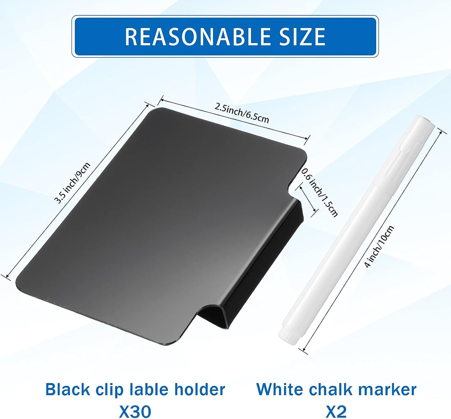 32 Pieces Basket Labels Clip Set, Include 30 Kitchen Clip Label Holder Removable PVC Bin with 2 Chalk Marker for Basket Pantry Organization Box (White Label Clip, Black Pen)