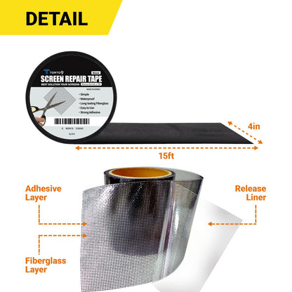TORTO9 Window Screen Repair Kit, 3-Layer Strong Adhesive & Waterproof Tape Fiberglass Covering mesh (Gray, 2 Inch x 6.5 FT)