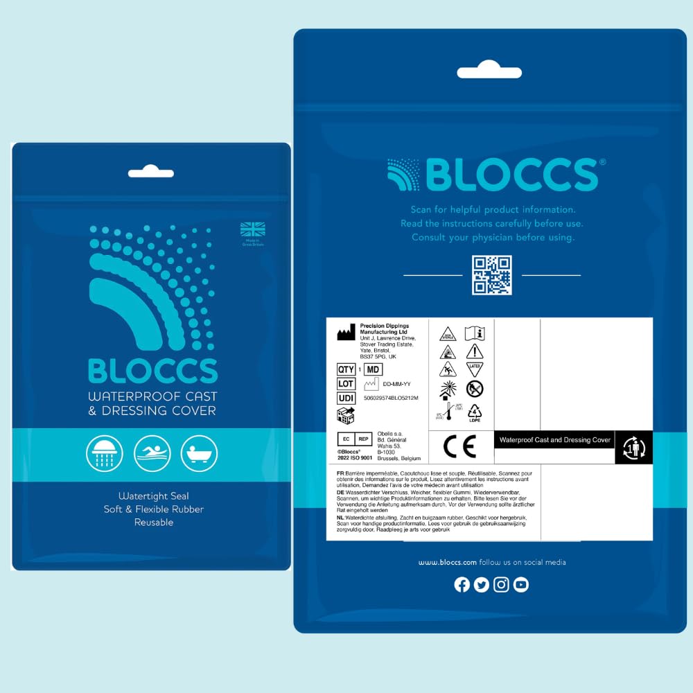 BLOCCS 100% Waterproof Cast Covers for Shower Leg- Swim Cover, Cast Bag for Bath. Durable Cast Sleeve for Swimming - #ASL74 - Adult Short Leg