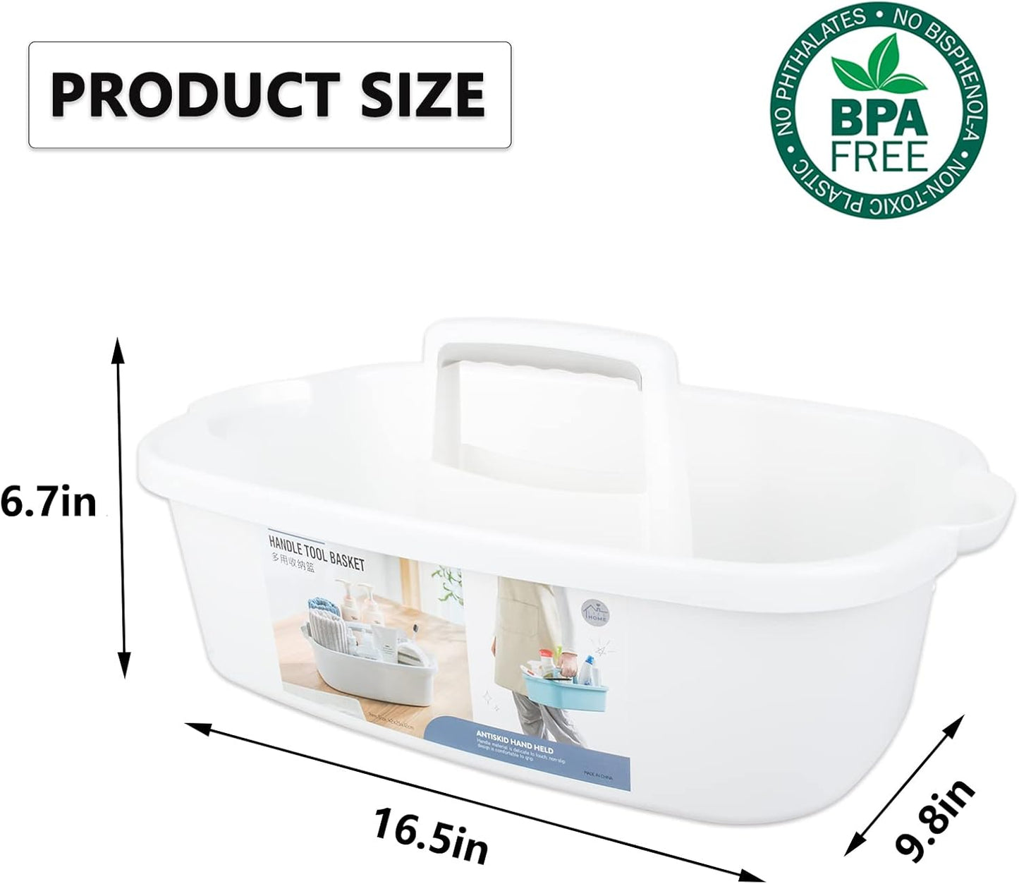 JiatuA Large Cleaning Supplies Caddy Portable Shower Caddy Basket Dark Gray | Sturdy Supply Organizer with Handle Plastic Bucket Tool Storage for Bathroom Bedroom Kitchen Garden College Dorm Essentials