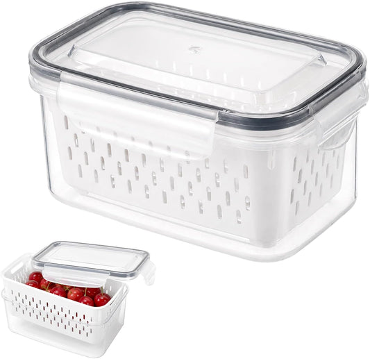 Fruit Storage Containers for Fridge (5x3.3x2.6 Inch) | Leakproof Produce Containers for Fridge with Removable Colander, Food Storage Containers, Durable, Keeps Food Fresh Longer