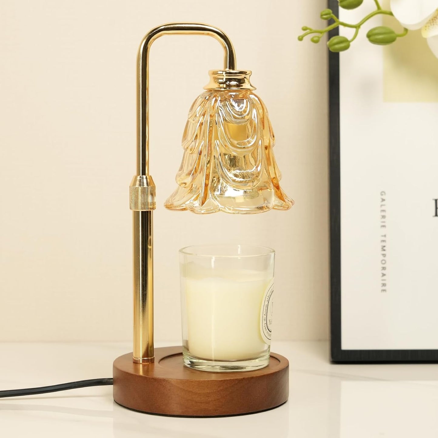 SupBri Candle Warmer Lamp with Timer & 4Bulbs, Pink Flower Glass Shdae