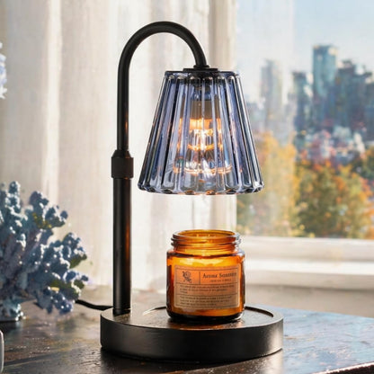 Candeldo Candle Warmer Lamp with Timer, Navy Blue Glass Shade | Height Adjustable, Dimmable, Elegant Home Decor, Birthday and Housewarming Gift for Candle Lovers, Includes 2 Bulbs