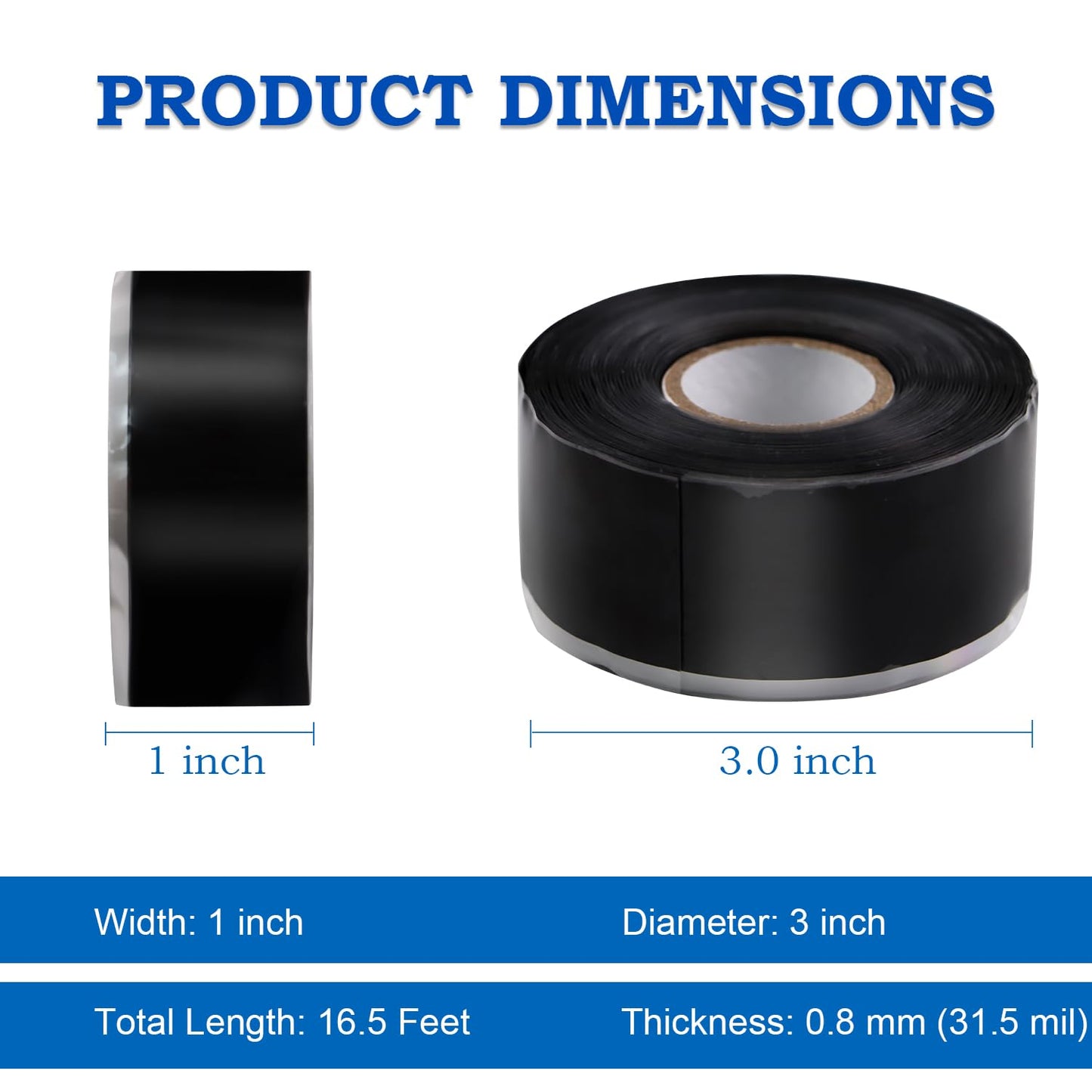 Self Fusing Silicone Tape 1''x16.4 FT Waterproof Self-Amalgamating Repair Tape for Plumbing, Hose, Pipeline & Electrical Cable Winding Emergency Leak Seal for Hot Cold Pipes (0.5mm Thickness)
