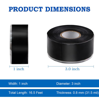 Self Fusing Silicone Tape 1''x16.4 FT Waterproof Self-Amalgamating Repair Tape for Plumbing, Hose, Pipeline & Electrical Cable Winding Emergency Leak Seal for Hot Cold Pipes (0.5mm Thickness)