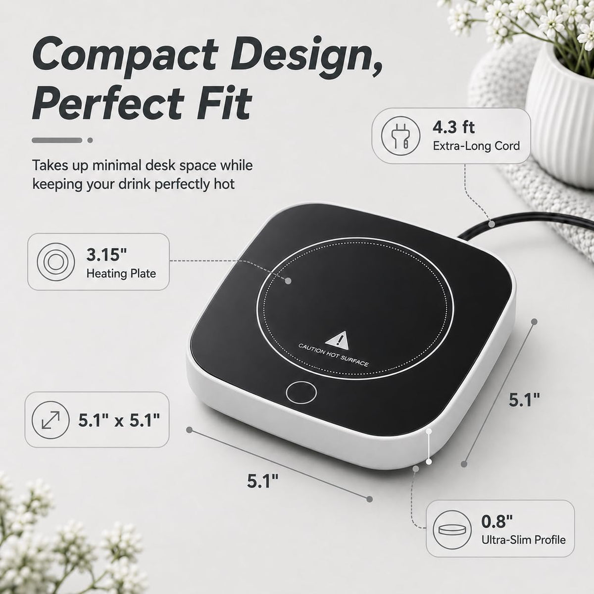 Coffee Cup Warmer, Auto Shut-Off Mug Warmer, 3 Temperature Setting