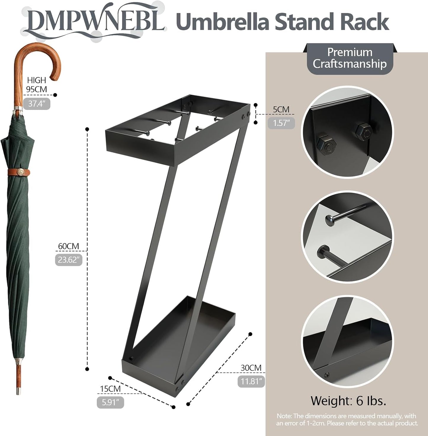 Umbrella Holder for Entryway, Black Umbrella Stand Indoor Stores Umbrellas Canes Equipped with Hooks Ideal for Home, Office , Hotel Lobby of Umbrella Storage Rack