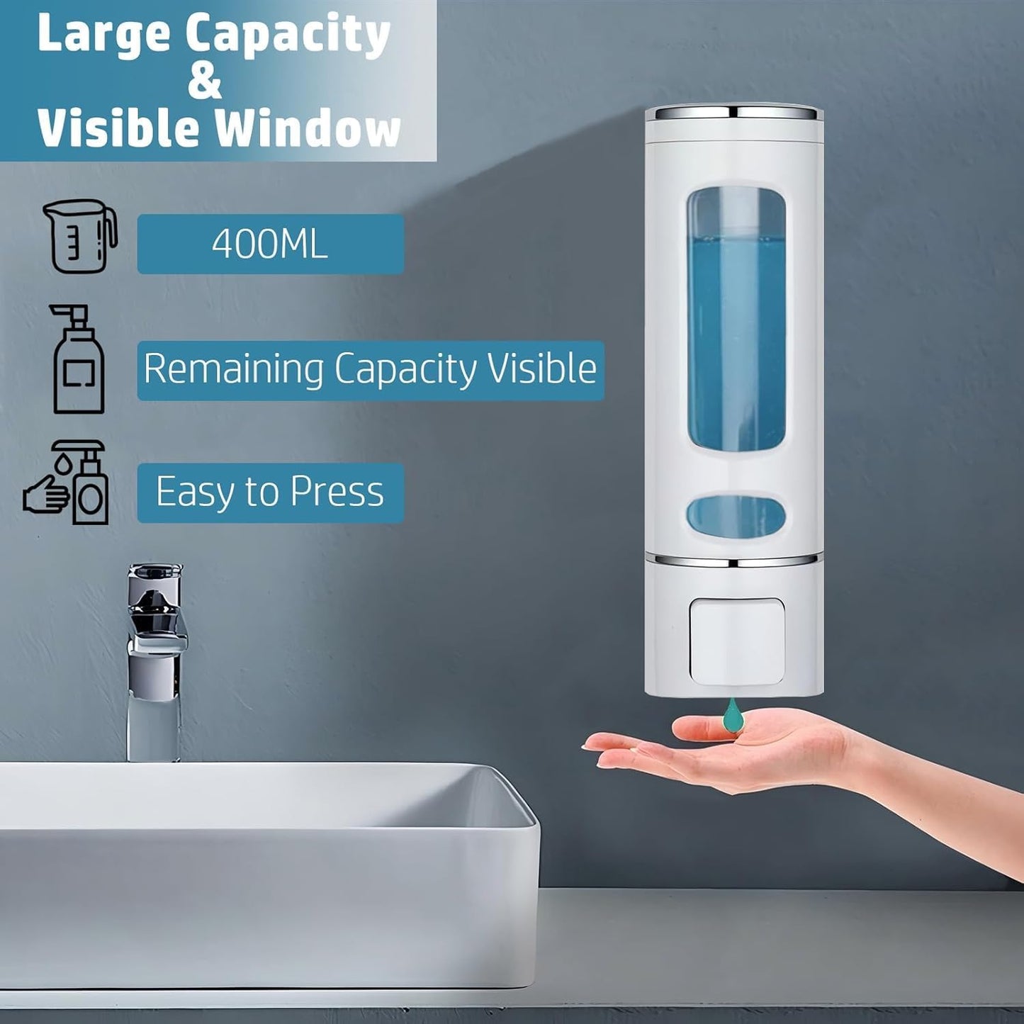 Single Wall Mounted Hand Soap Dispenser, 13.5oz/400ml Black Showe | Clear Refillable Liquid Lotion Soap Dispenser, Gel Container Shower Pump Dispenser and Organizer for Bathroom Kitchen