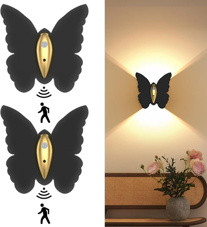 Eneru Motion Sensor Wall Sconce Set of 2, Rechargeable Wall Lights, Indoor | 5000mAh Battery Operated Wall Sconces, Motion Activated, Magnetic Butterfly Night Light for Hallway Stair Closet Pantry Porch