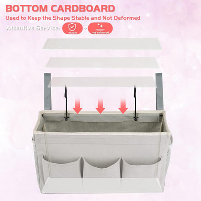 Bedside Caddy, Bedside Storage Bag Hanging Organizer for Bunk Dorm Bed Rail | Bed Caddy with Hooks, Top Bunks and Dorm Essentials for Water, Tissues, Tablets, Books, Phones, Remotes and Other Necessories