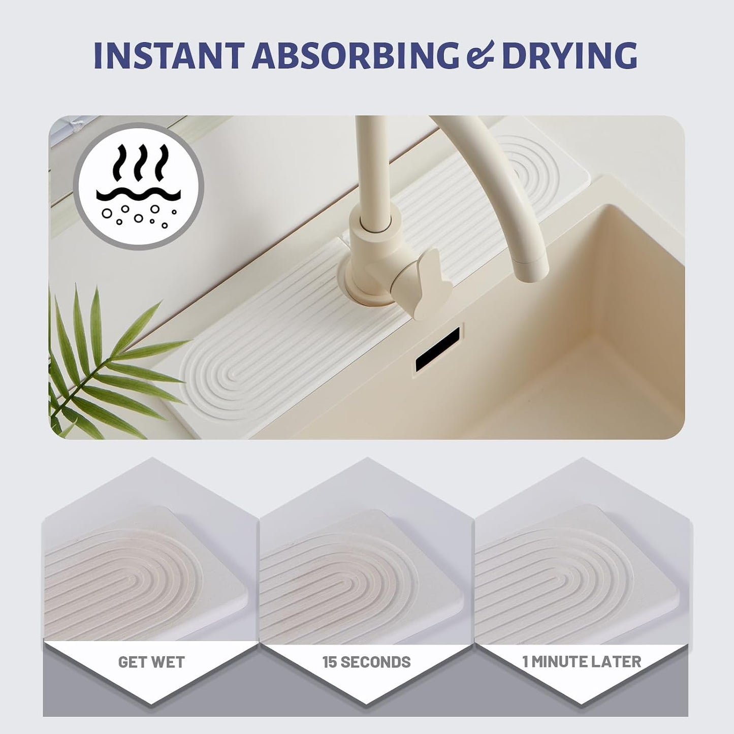 Stone Faucet Mat for Kitchen Sink, Faucet Mat Fast Drying Diatomite | Sink Splash Guard Water Absorbing Stone Tray for Sink, Counter Protector Matt for Kitchen & Bathroom