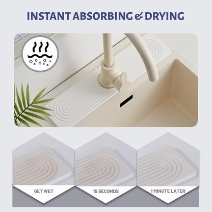 Stone Faucet Mat for Kitchen Sink, Faucet Mat Fast Drying Diatomite | Sink Splash Guard Water Absorbing Stone Tray for Sink, Counter Protector Matt for Kitchen & Bathroom