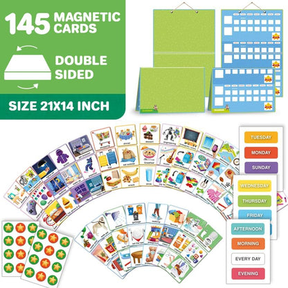 Magnetic Chore Chart for Kids - Reward Behavior Chart for Kids at Home | Dry Erase Morning Routine Schedule Board - Responsibility Star Chart for Toddlers 3-5 - 48 Magnets and 49 Stars