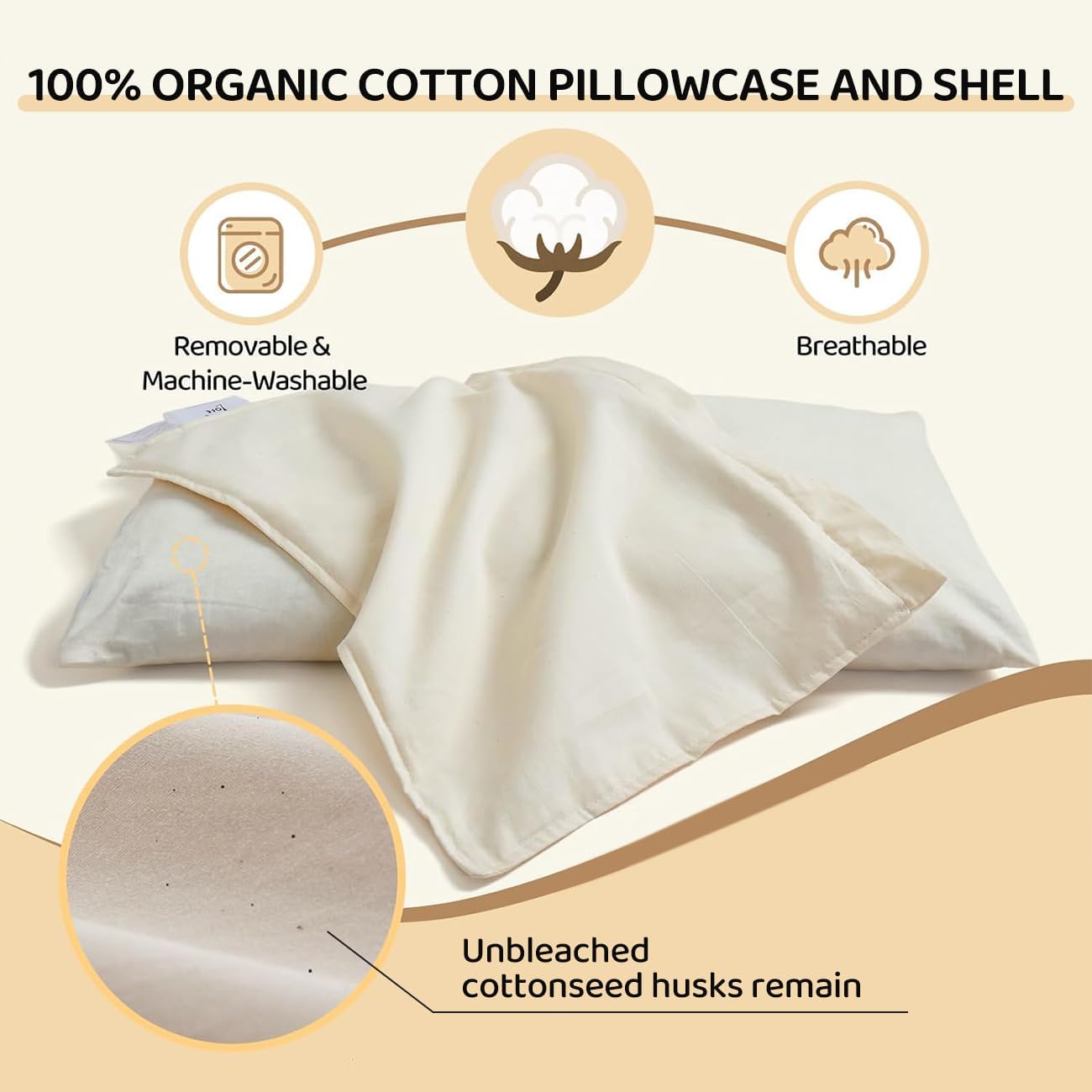 Buckwheat Pillow – 3-Point Head Neck Shoulder Support, Detachable | Fill Shoulder Gap for Pain-Free For Side&Back Sleepers, Adjustable Buckwheat Pillow for Sleeping, Extra Organic Pillowcases