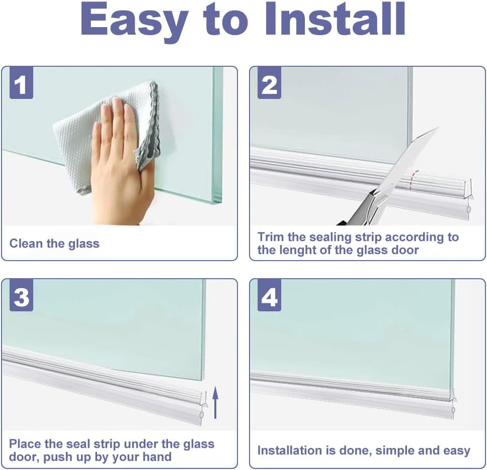 Frameless Shower Door Bottom Seal with Drip Rail for 3/8"(10mm) Glass, Length 27.5"/0.7m, Glass Door Sweep Stop Shower Leaking Clear