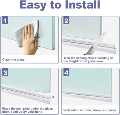 Frameless Shower Door Bottom Seal with Drip Rail for 3/8"(10mm) Glass, Length 27.5"/0.7m, Glass Door Sweep Stop Shower Leaking Clear