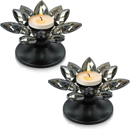 1 PC Gold Crystal Flower Tea Light Holder, Glass Tealight Candlestick with Metal Base, Votive Candle for Table Centerpiece, Wedding/Parties Decor, Nice Gift