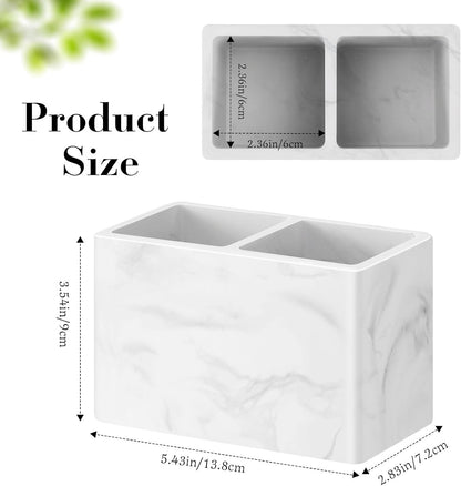 Luxspire Diatomite Toothbrush Holder, 2 Slots, Marble White | Fast Drying, Diatomaceous Earth, Electric Tooth Brush and Toothpaste Organizer, For Bathroom Kitchen Vanity Countertop
