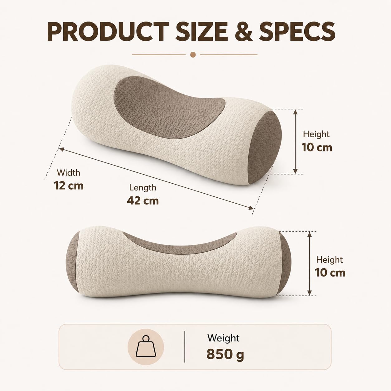 Buckwheat Neck Roll Pillow, Adjustable Cervical Pillow for Neck Pain Relief | natural hull fill, customizable loft, firm support, side and back sleepers, washable cover, lower back use