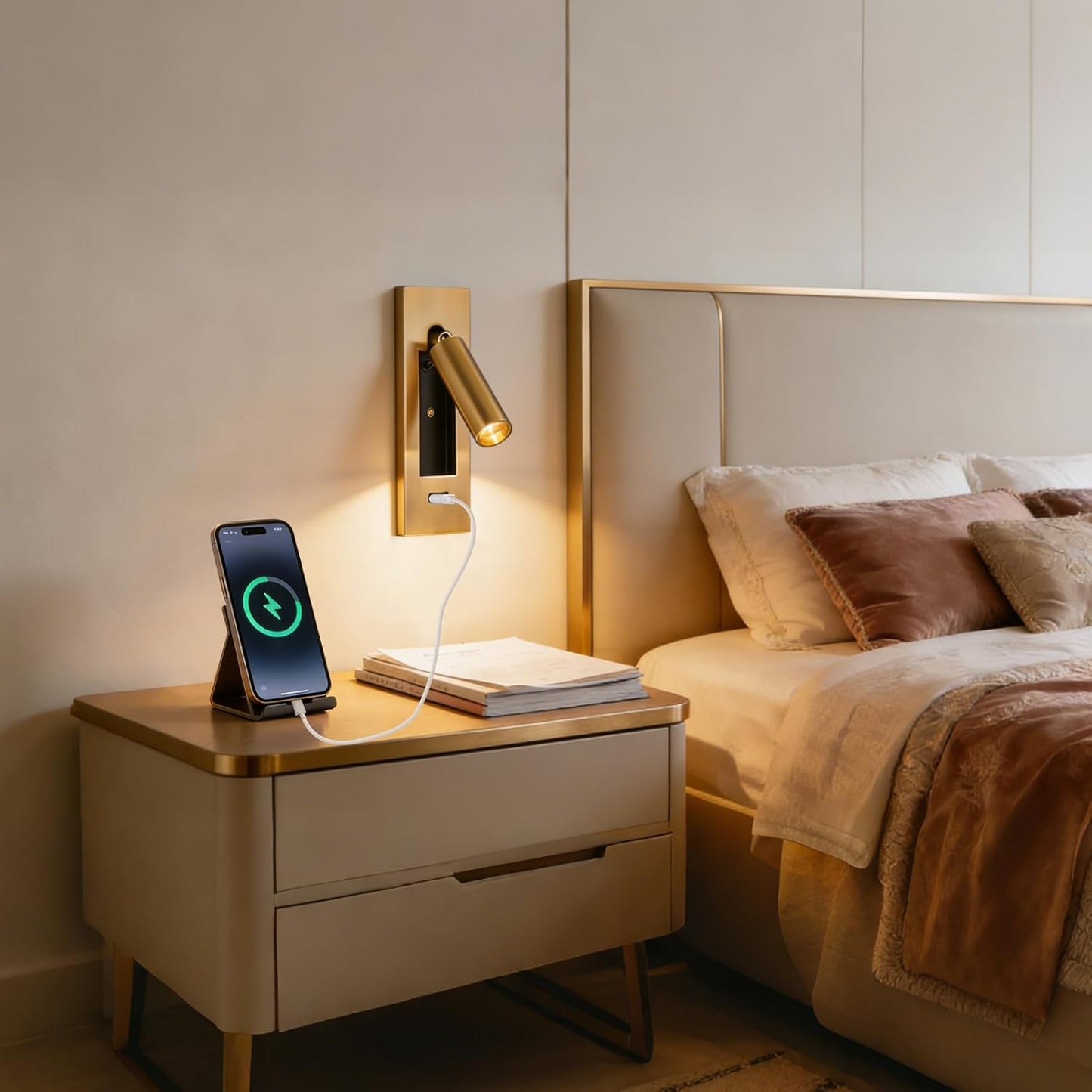 Wall Mounted Reading Light with USB, LED Bedside Reading Light with Switch, Adjustable Recessed Headboard Reading Lights Wall Sconce for Reading, Hardwired Reading Spotlight for Bedroom (Black)