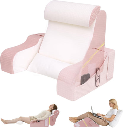 Foldable Reading Pillow for Sitting in Bed Adult, White/Grey, 19"