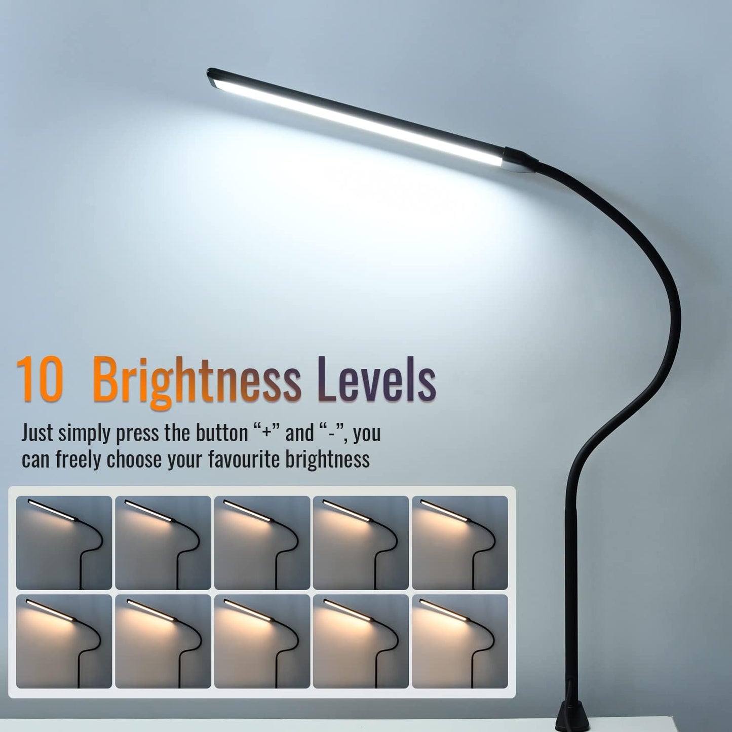 18W 3000LM LED Clamp Desk Lamp | CRI 95 Eye-Caring Light with Remote & Touch Control, 360 Flexible Gooseneck, 3 Color Modes for Home Office(Adapter Included)
