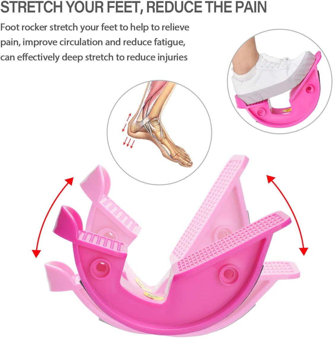 Foot Rocker Calf Stretcher Ankle Plantar Board for Achilles Tendonitis, Muscle Stretch, Feet and Shin Splint Pain Relief - Improve Calf Flexibility, Ankle Mobility - Rose