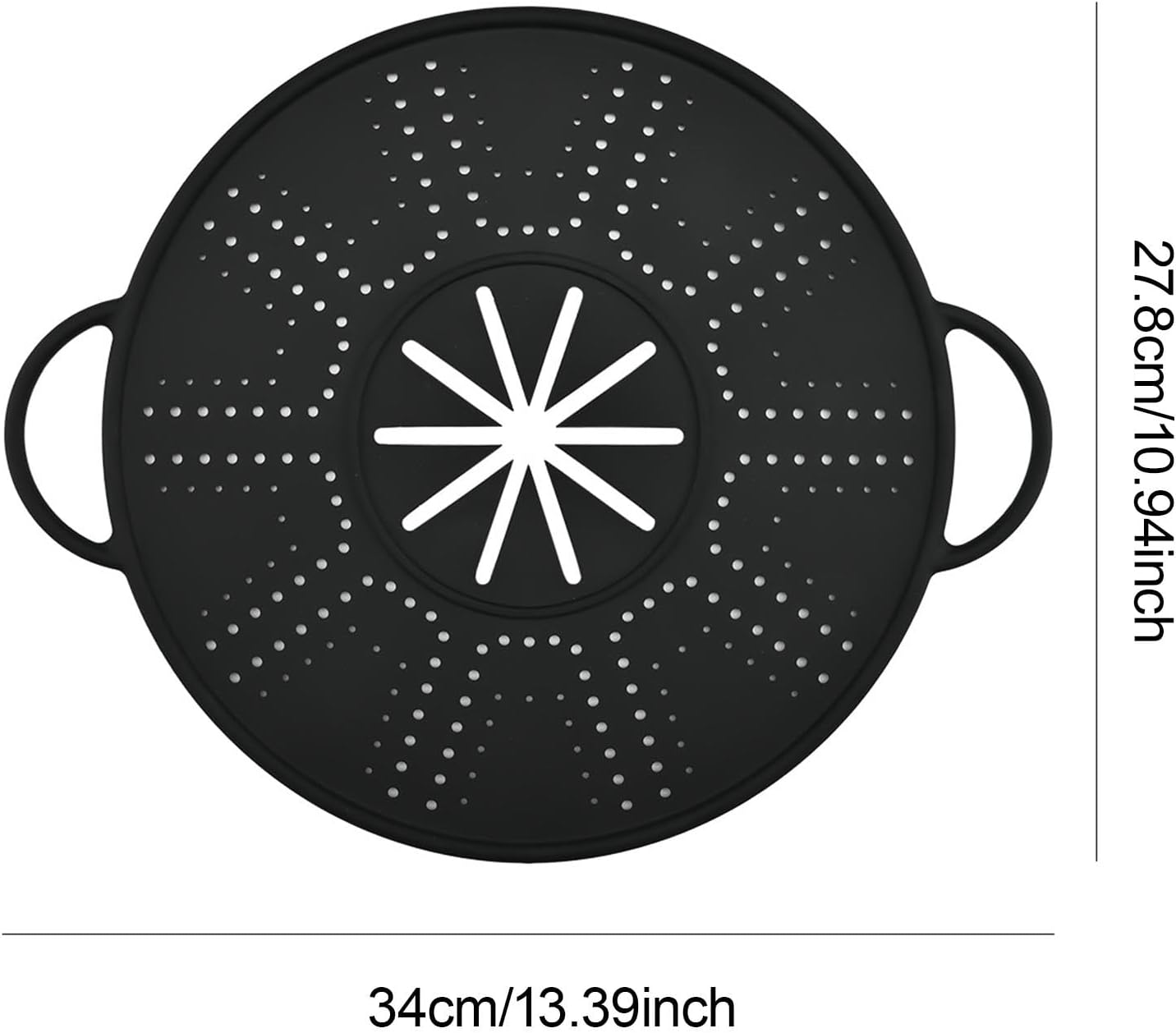 Silicone Spill Stopper Lid, 10.94 in Double Handle Splatter Screen for Boil-Over and Oil Splatter, Black