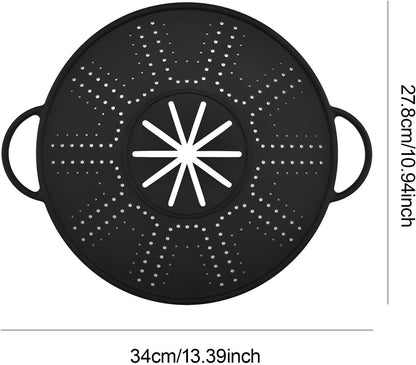 Silicone Spill Stopper Lid, 10.94 in Double Handle Splatter Screen for Boil-Over and Oil Splatter, Black